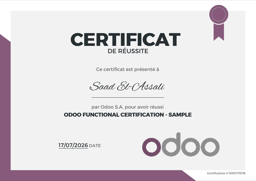 Certificat Fonctionnel Odoo